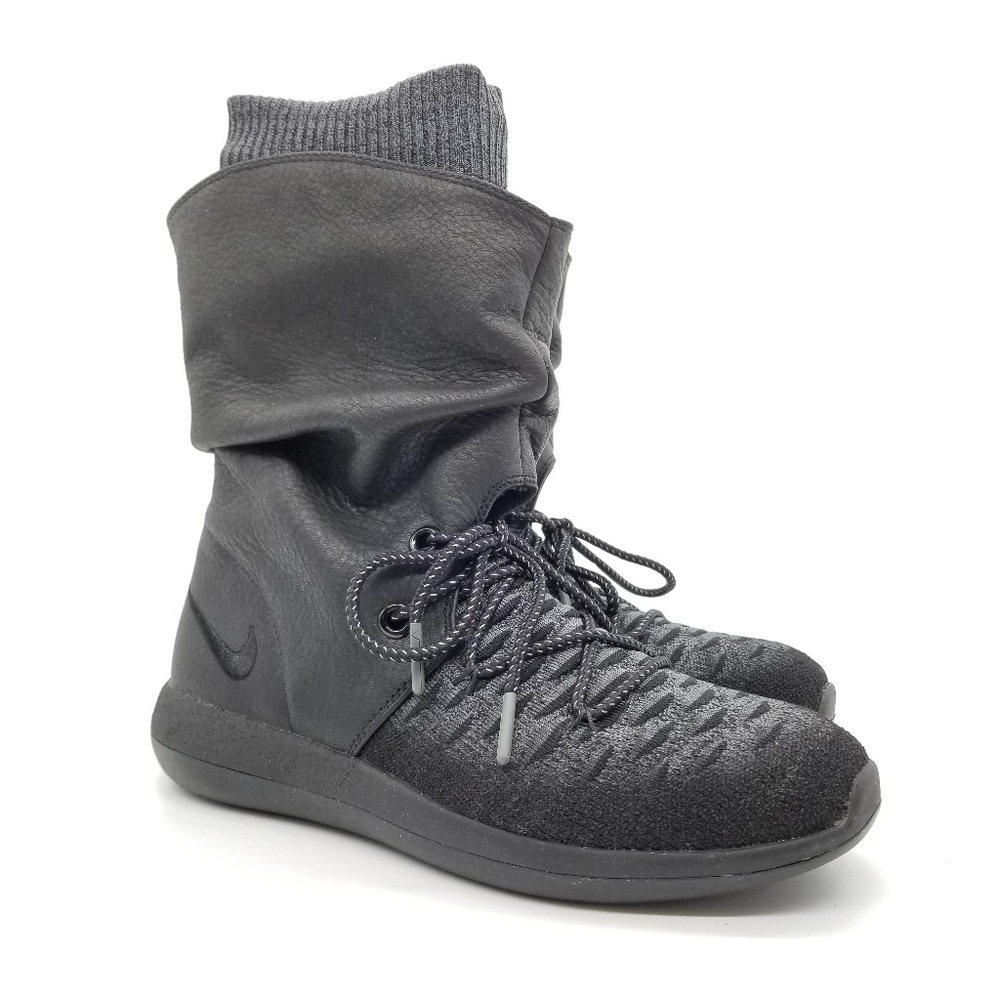 NEW Nike Roshe Two Hi Flyknit Sneaker Boots Black